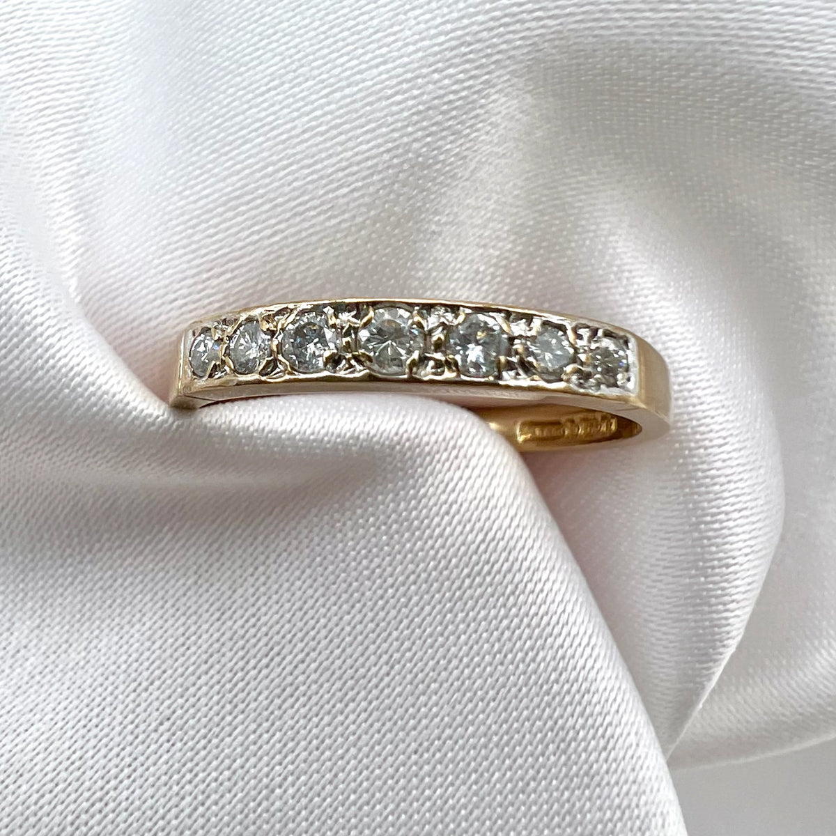 9 Karat Gold Semi-Eternity Diamond Band - London UK Hallmarks, 1992, 0.15 cttw, stacking ring