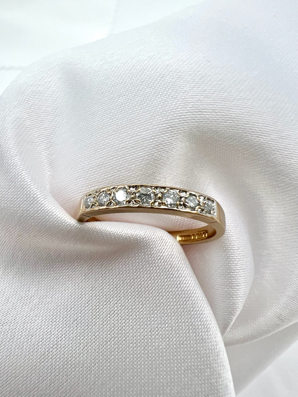 9 Karat Gold Semi-Eternity Diamond Band - London UK Hallmarks, 1992, 0.15 cttw, stacking ring