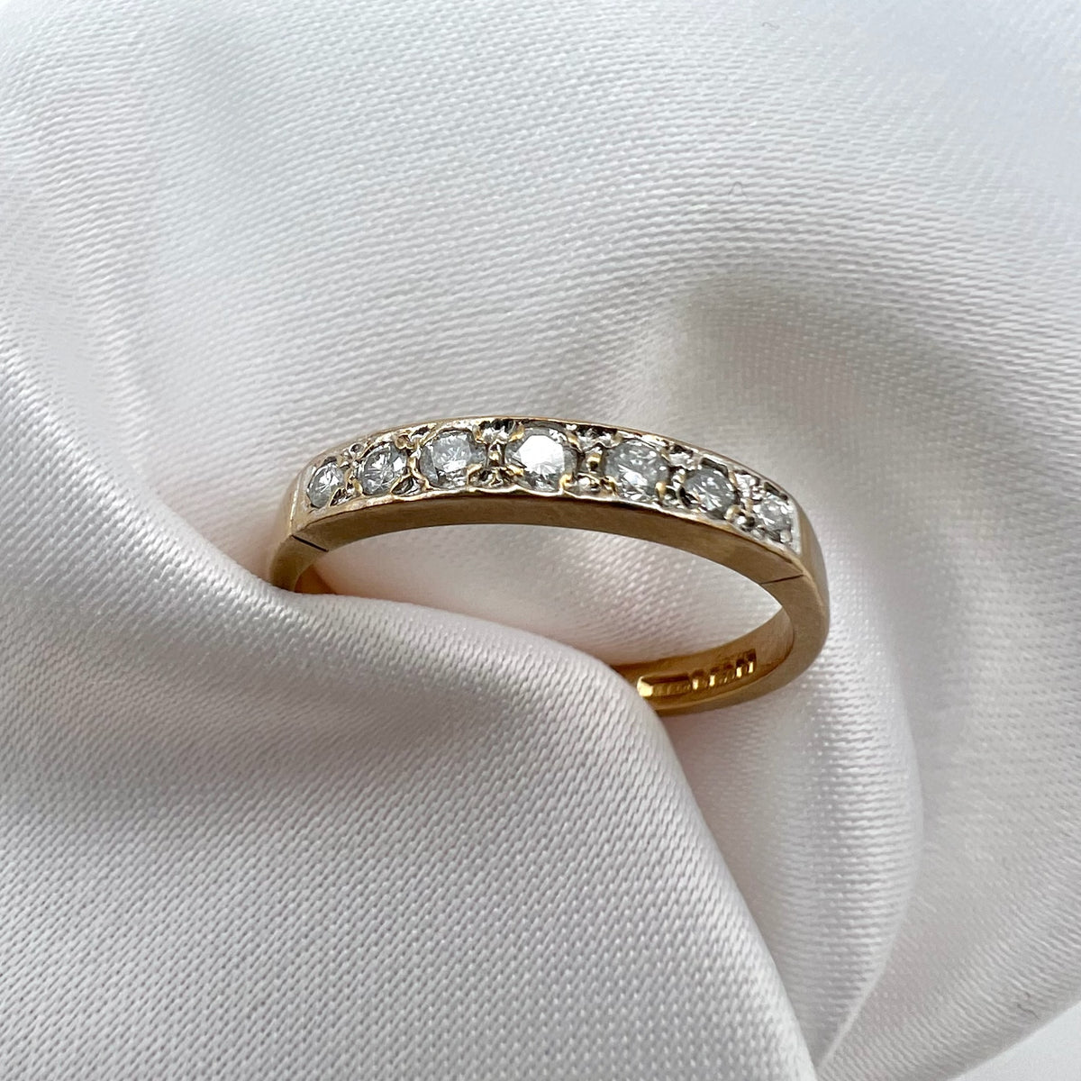 9 Karat Gold Semi-Eternity Diamond Band - London UK Hallmarks, 1992, 0.15 cttw, stacking ring