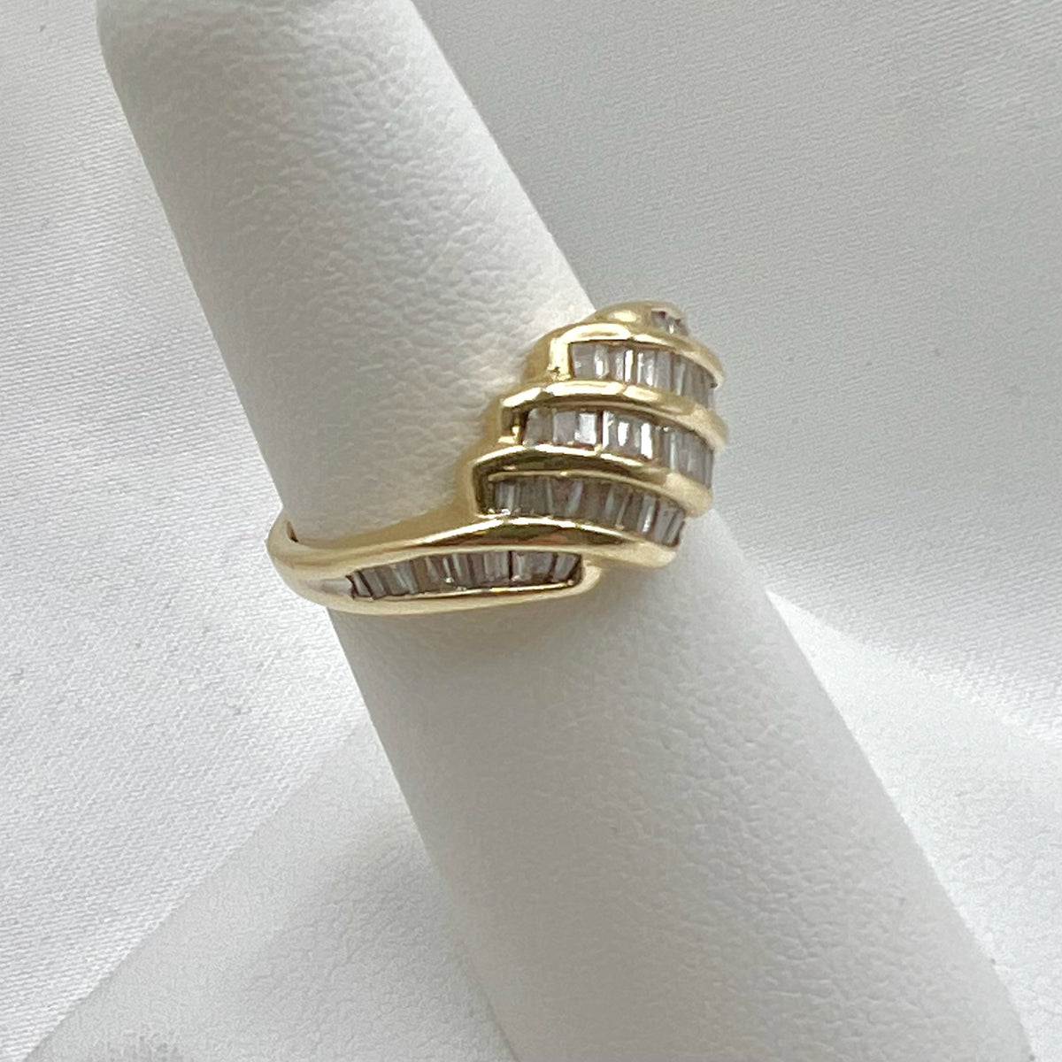 14K Baguette Diamond Waterfall Croissant Ring - UK Hallmarked 2000, Size 5.5