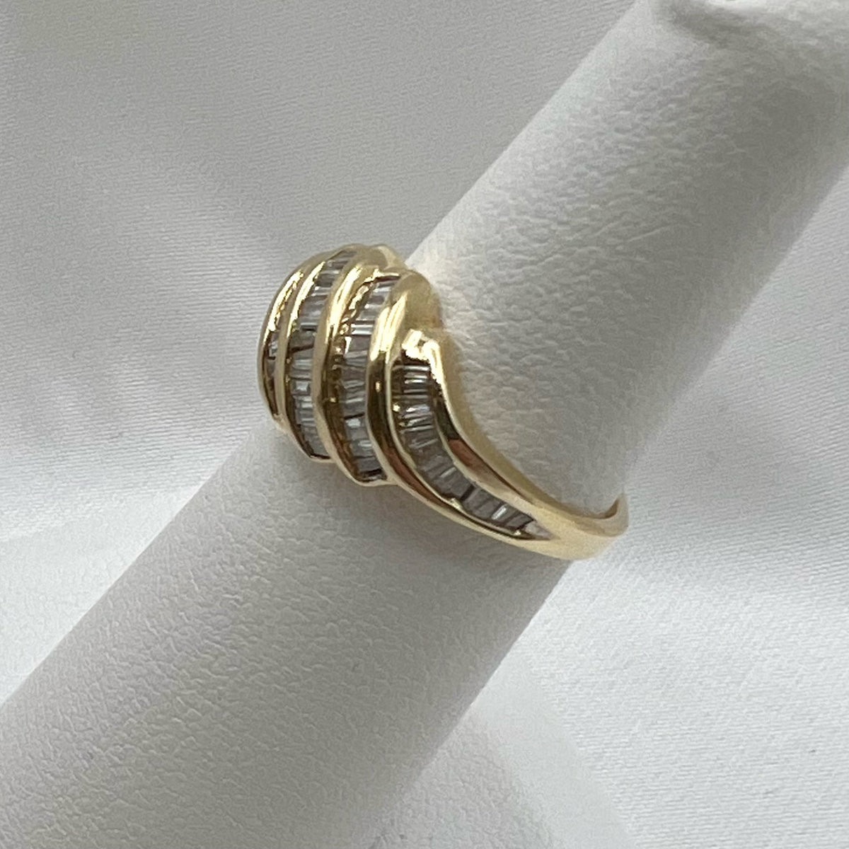 14K Baguette Diamond Waterfall Croissant Ring - UK Hallmarked 2000, Size 5.5