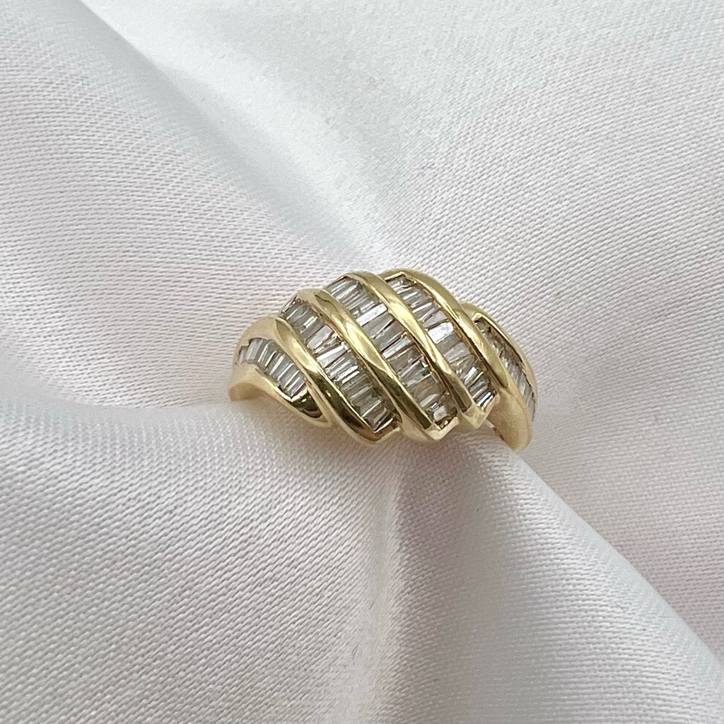 14K Baguette Diamond Waterfall Croissant Ring - UK Hallmarked 2000, Size 5.5