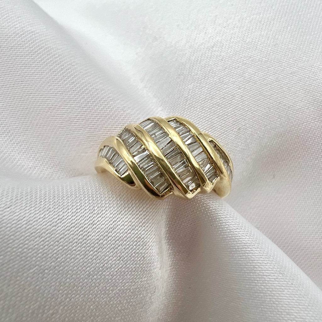 14K Baguette Diamond Waterfall Croissant Ring - UK Hallmarked 2000, Size 5.5