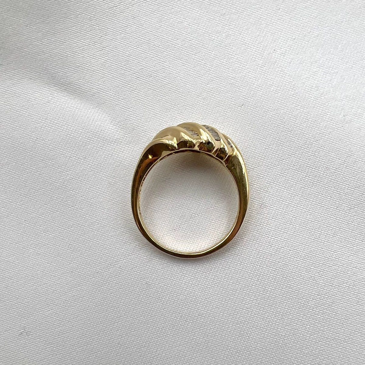 14K Baguette Diamond Waterfall Croissant Ring - UK Hallmarked 2000, Size 5.5