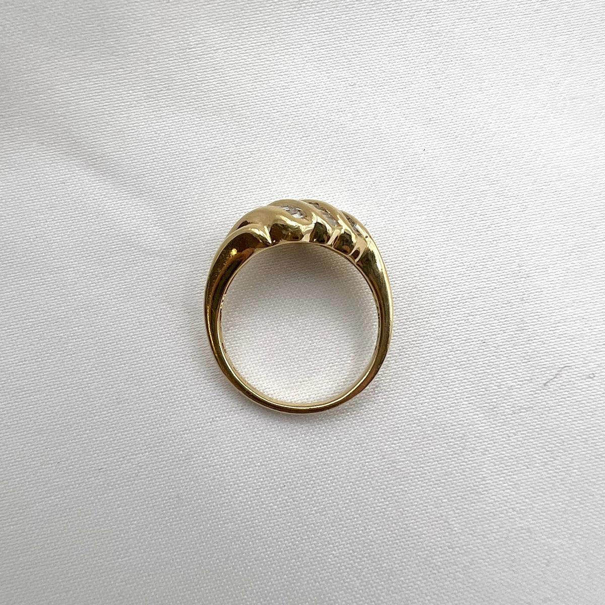 14K Baguette Diamond Waterfall Croissant Ring - UK Hallmarked 2000, Size 5.5