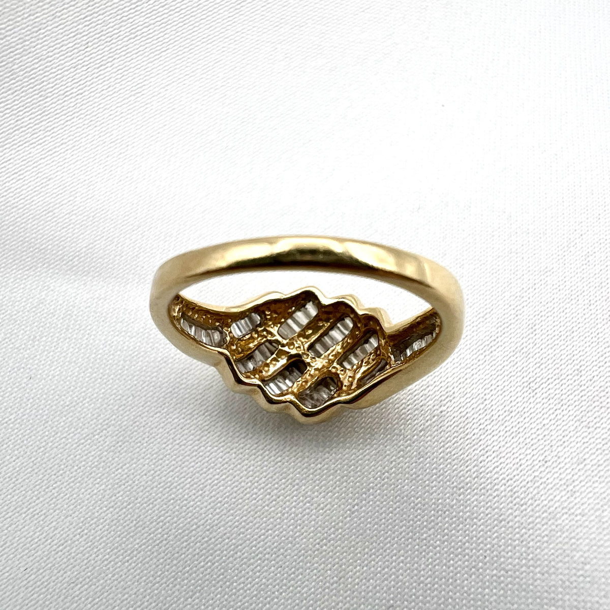 14K Baguette Diamond Waterfall Croissant Ring - UK Hallmarked 2000, Size 5.5