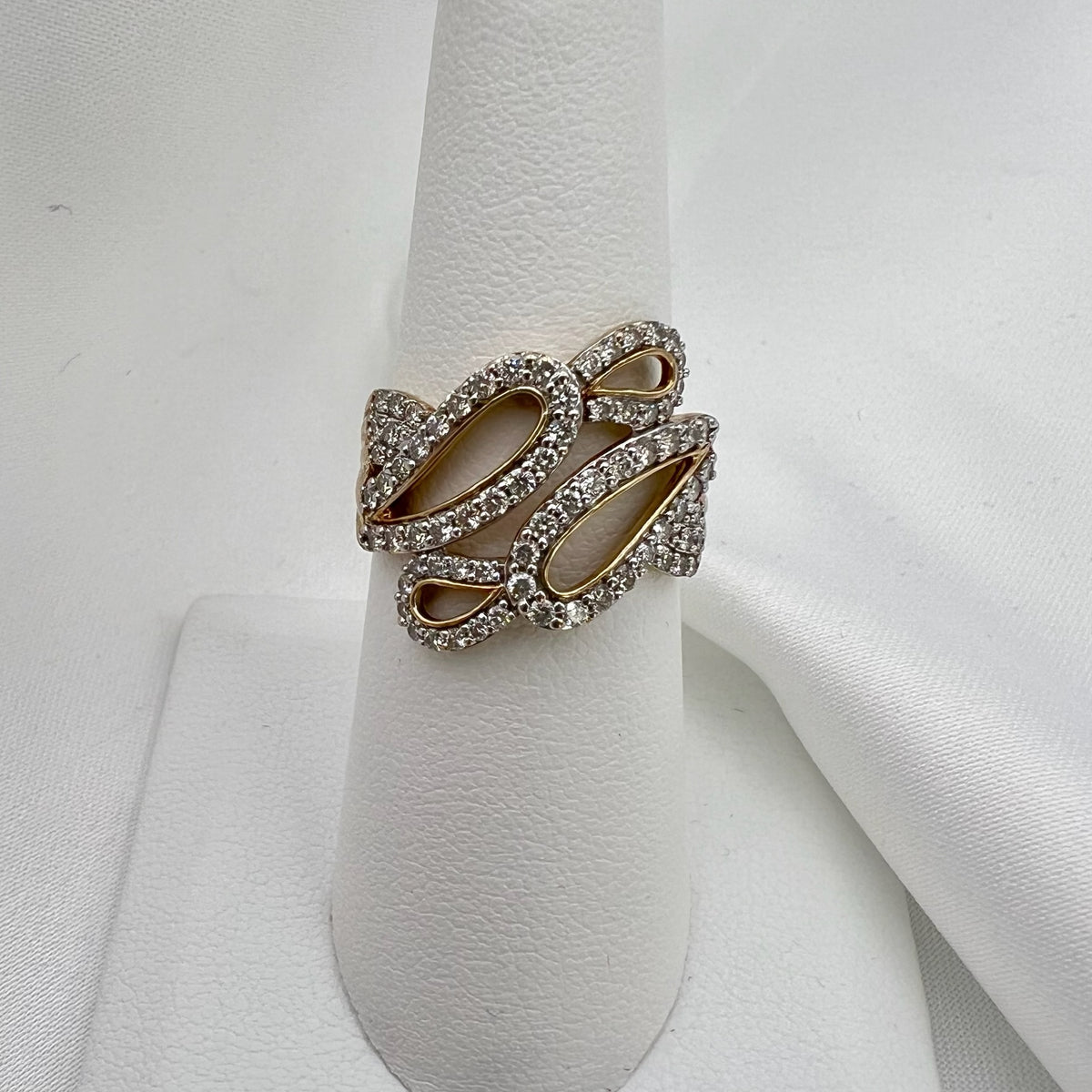 9K Open Work Diamond Ring SIze 7.5 - Natural Diamonds 0.75cttw