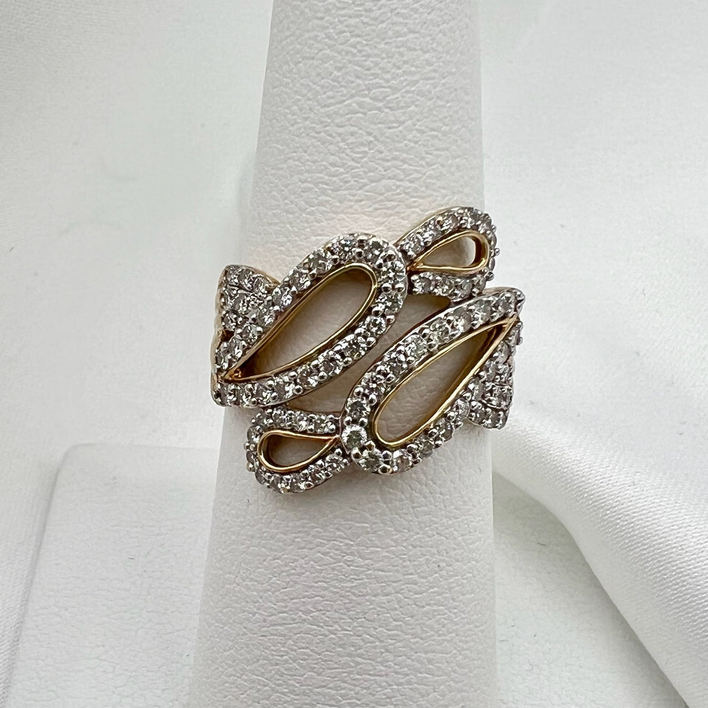 9K Open Work Diamond Ring SIze 7.5 - Natural Diamonds 0.75cttw