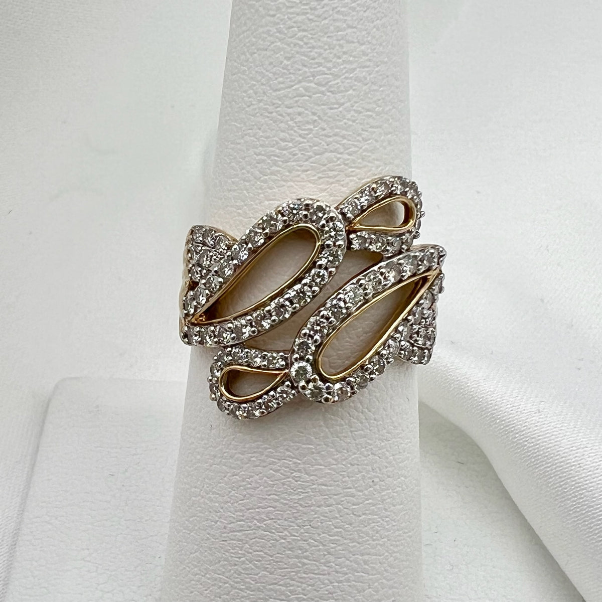 9K Open Work Diamond Ring SIze 7.5 - Natural Diamonds 0.75cttw