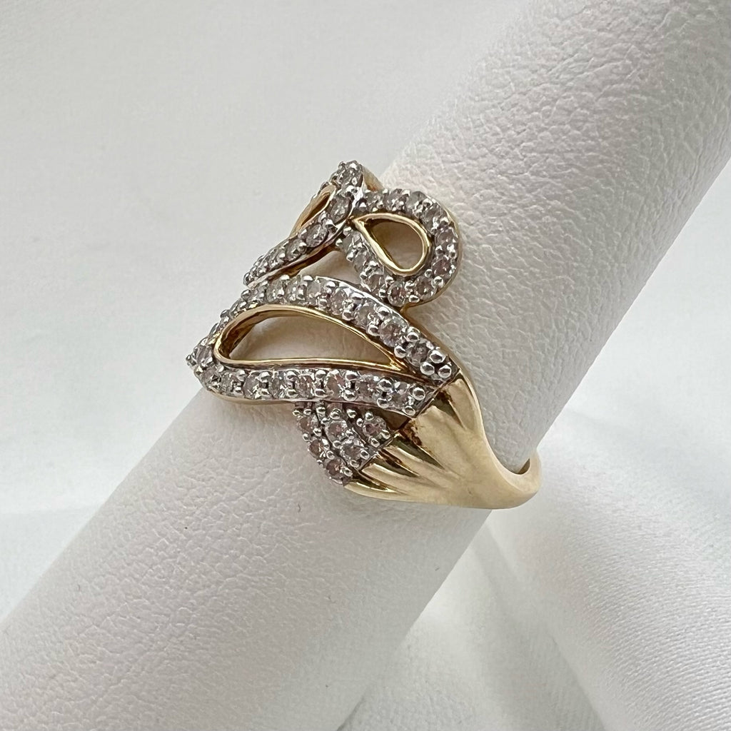9K Open Work Diamond Ring SIze 7.5 - Natural Diamonds 0.75cttw