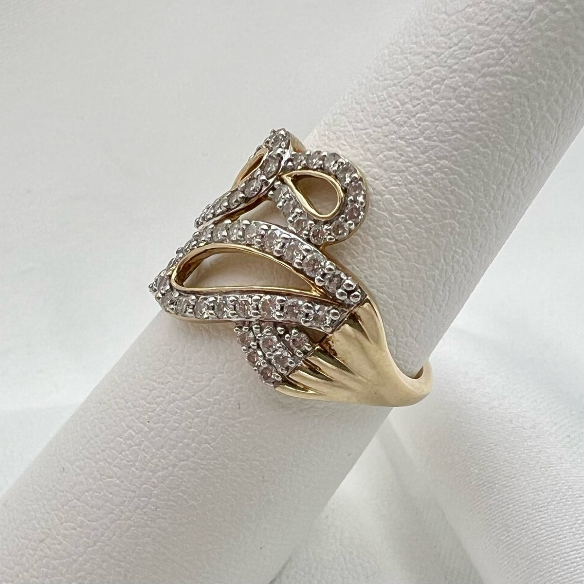 9K Open Work Diamond Ring SIze 7.5 - Natural Diamonds 0.75cttw