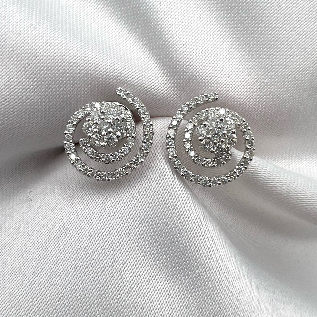 18K White Gold 0.5 cttw Diamond Open Flower Swirl Stud Earrings - Natural Diamonds, 3.6 grams