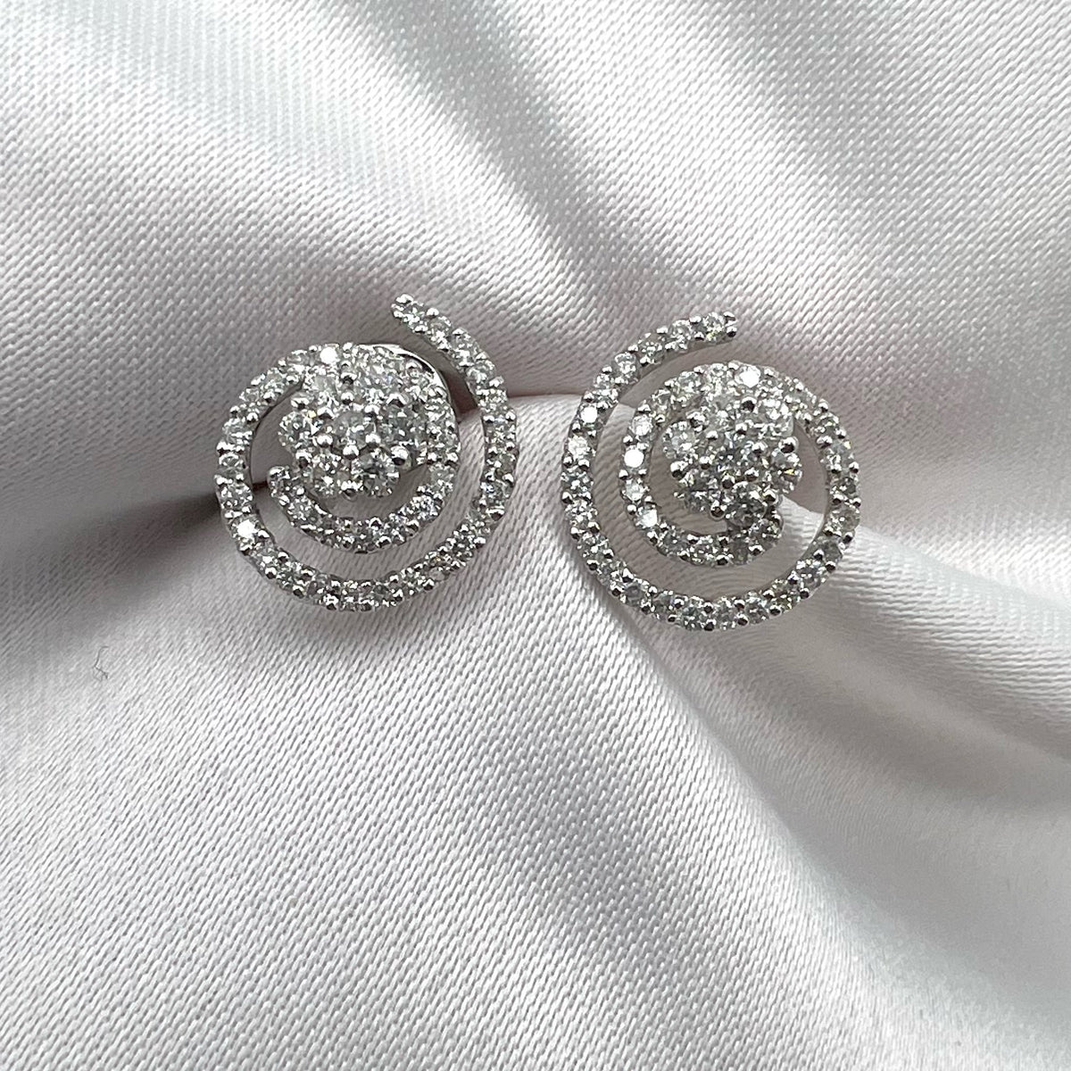 18K White Gold 0.5 cttw Diamond Open Flower Swirl Stud Earrings - Natural Diamonds, 3.6 grams