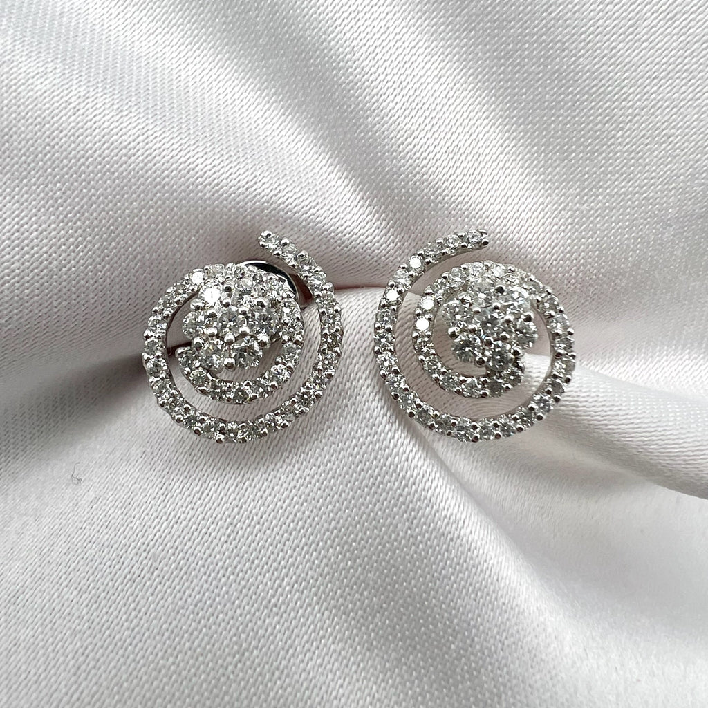 18K White Gold 0.5 cttw Diamond Open Flower Swirl Stud Earrings - Natural Diamonds, 3.6 grams