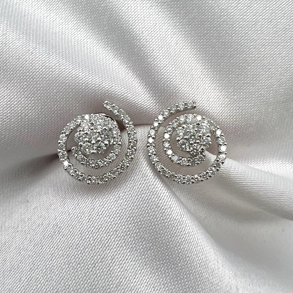 18K White Gold 0.5 cttw Diamond Open Flower Swirl Stud Earrings - Natural Diamonds, 3.6 grams