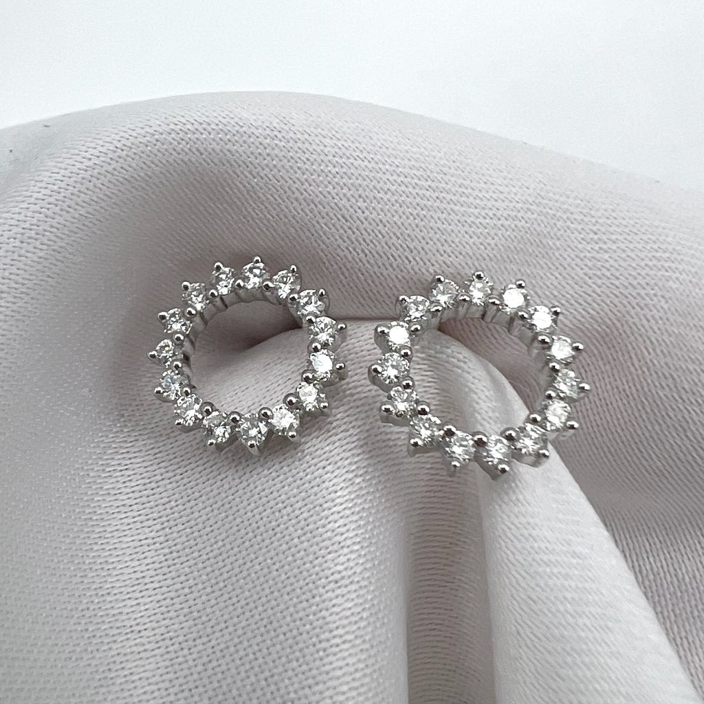 18K White Gold 0.6 cttw Diamond Open Circle Stud Earrings - Screw Back Posts, Natural Diamonds