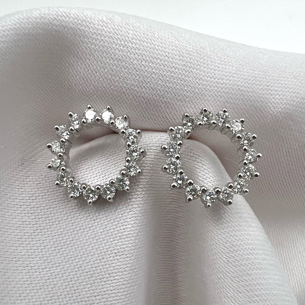 18K White Gold 0.6 cttw Diamond Open Circle Stud Earrings - Screw Back Posts, Natural Diamonds