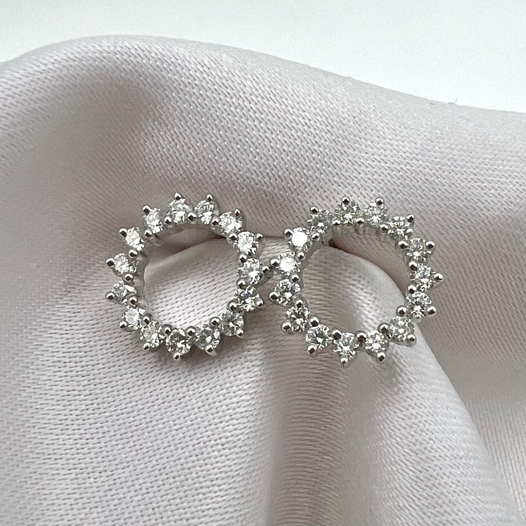 18K White Gold 0.6 cttw Diamond Open Circle Stud Earrings - Screw Back Posts, Natural Diamonds