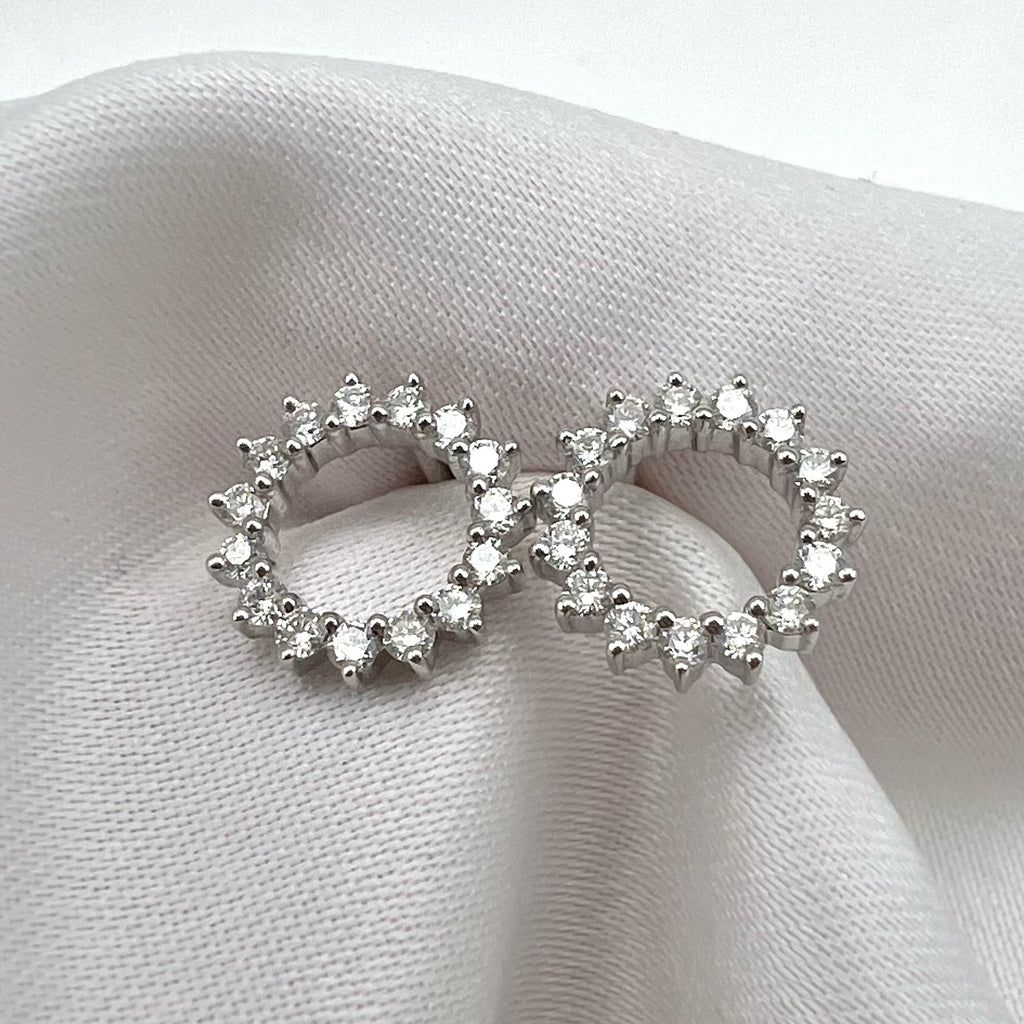 18K White Gold 0.6 cttw Diamond Open Circle Stud Earrings - Screw Back Posts, Natural Diamonds