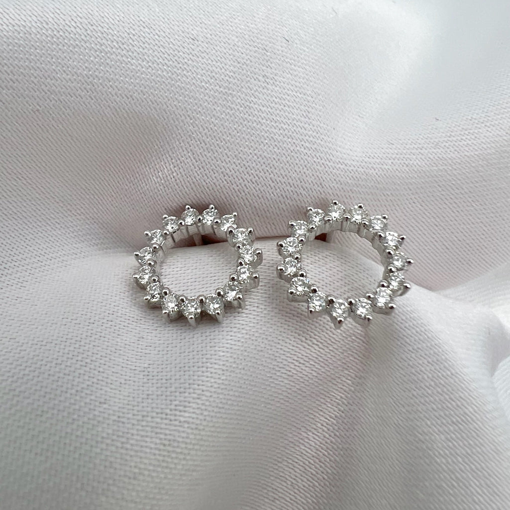 18K White Gold 0.6 cttw Diamond Open Circle Stud Earrings - Screw Back Posts, Natural Diamonds