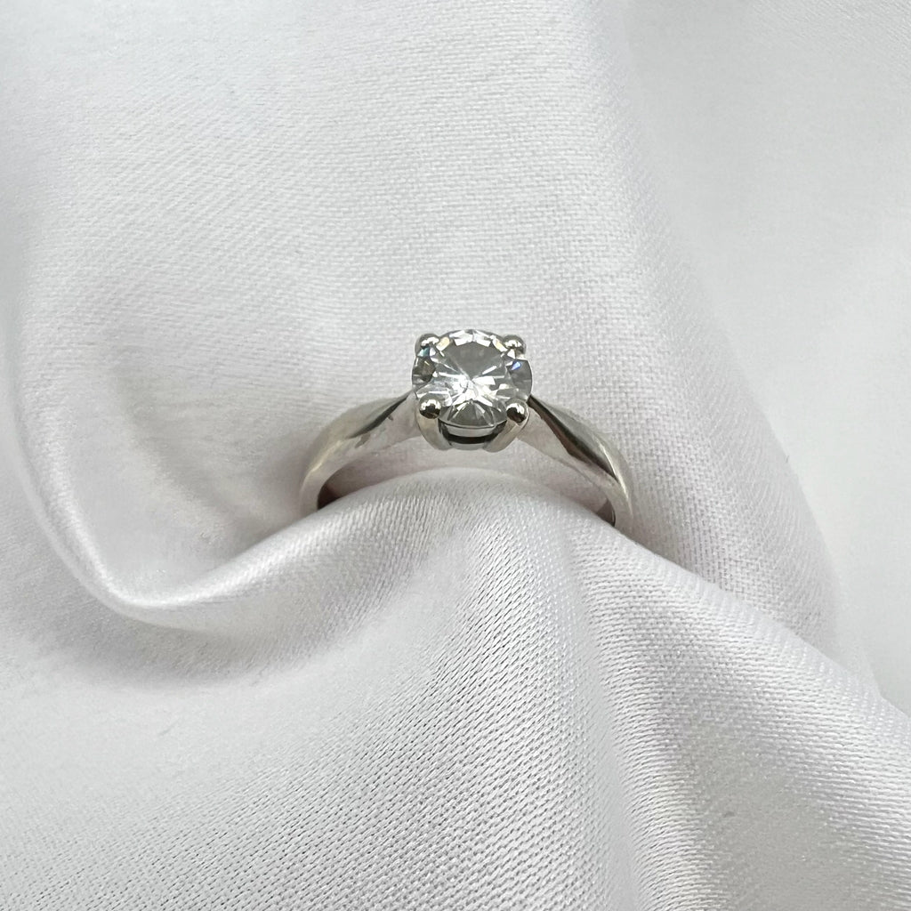 9K White Gold Moissanite Solitaire Ring - UK Hallmarked, 0.8 cttw