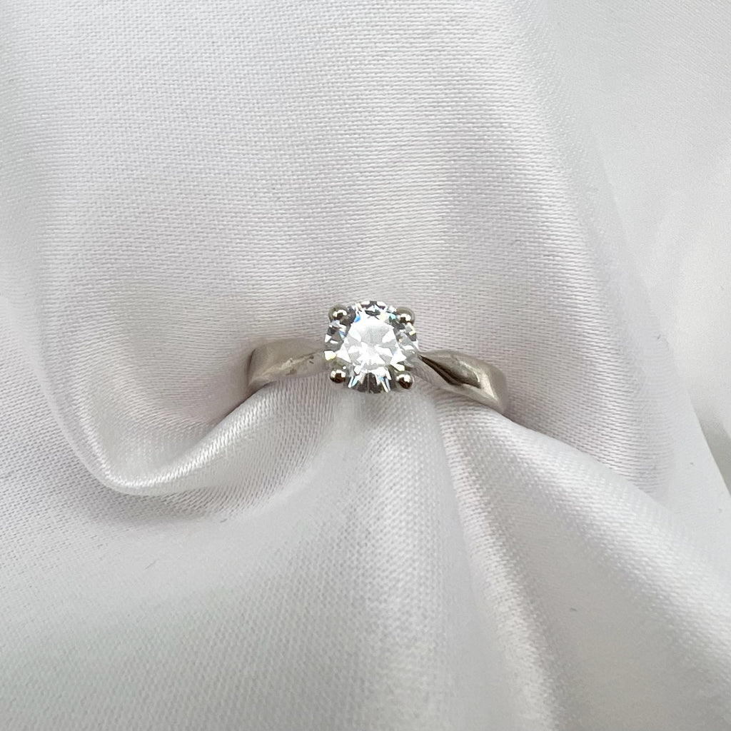 9K White Gold Moissanite Solitaire Ring - UK Hallmarked, 0.8 cttw