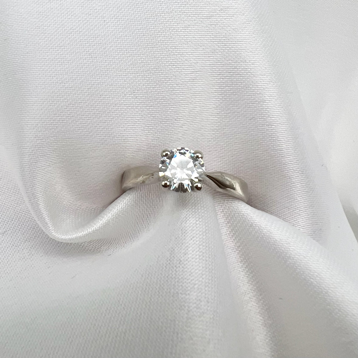 9K White Gold Moissanite Solitaire Ring - UK Hallmarked, 0.8 cttw