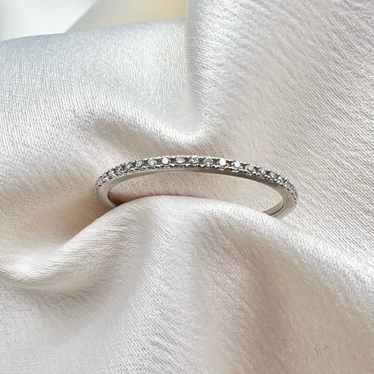 14K White Gold Thin Diamond Full Eternity Stacking Band -Dainty Minimalist Ring