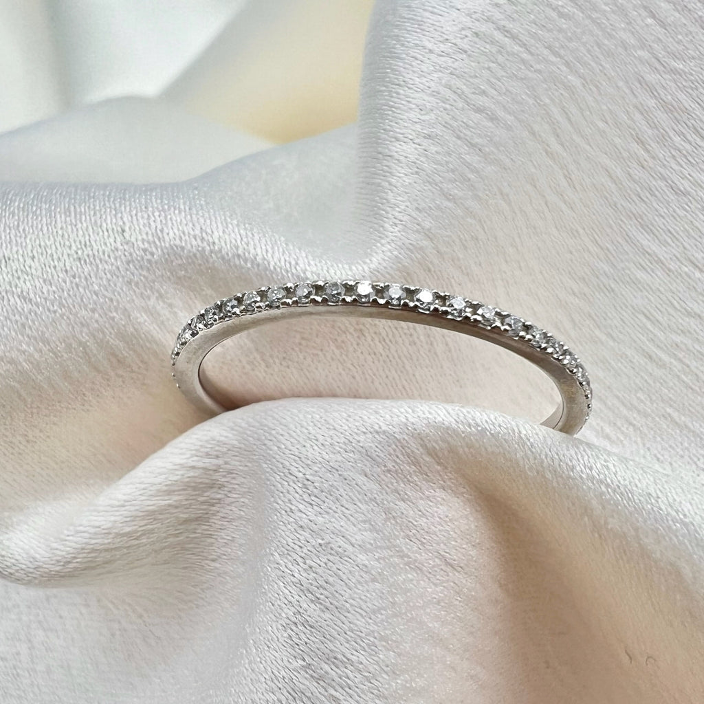 14K White Gold Thin Diamond Full Eternity Stacking Band -Dainty Minimalist Ring