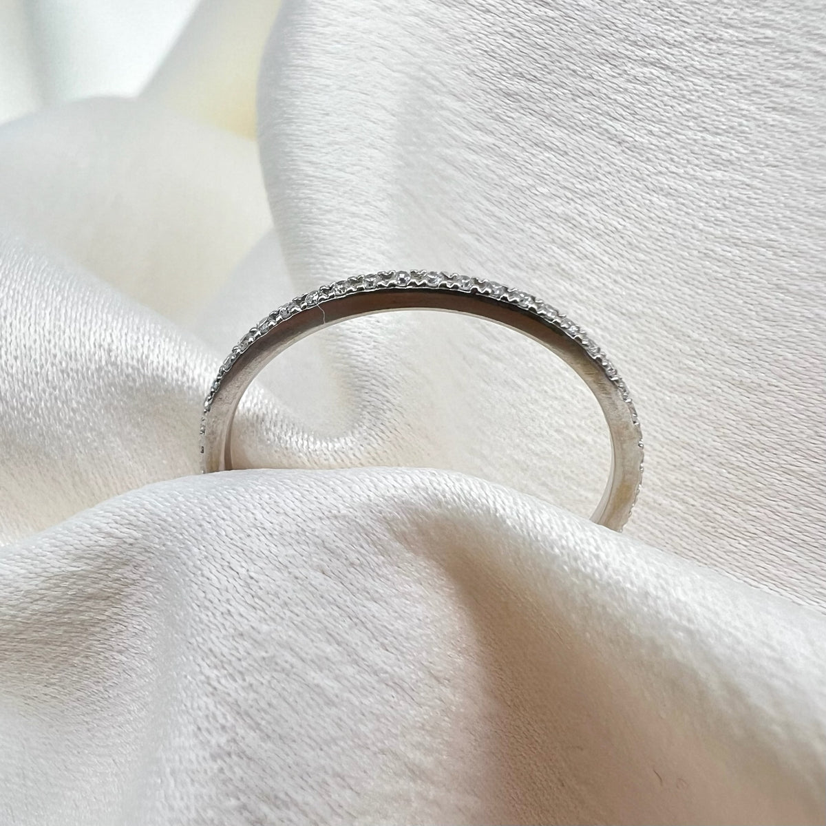 14K White Gold Thin Diamond Full Eternity Stacking Band -Dainty Minimalist Ring