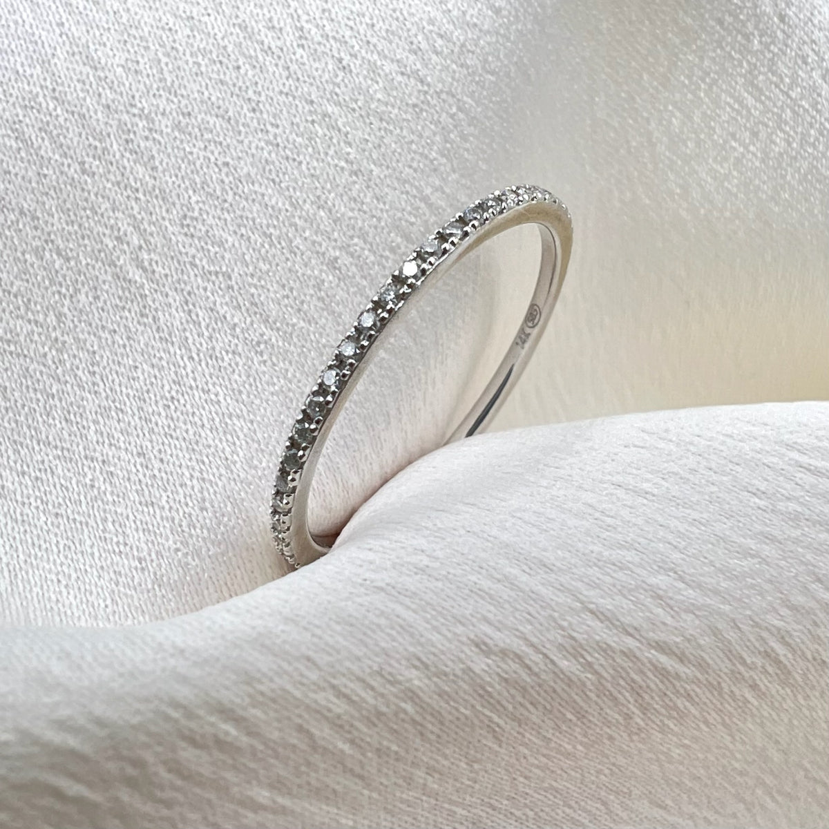 14K White Gold Thin Diamond Full Eternity Stacking Band -Dainty Minimalist Ring
