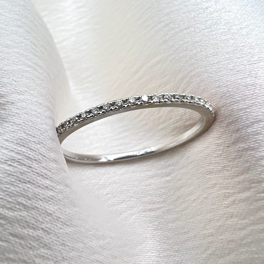 14K White Gold Thin Diamond Full Eternity Stacking Band -Dainty Minimalist Ring