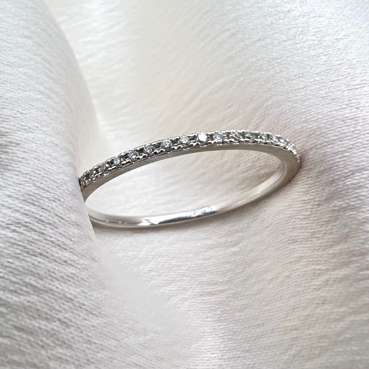 14K White Gold Thin Diamond Full Eternity Stacking Band -Dainty Minimalist Ring