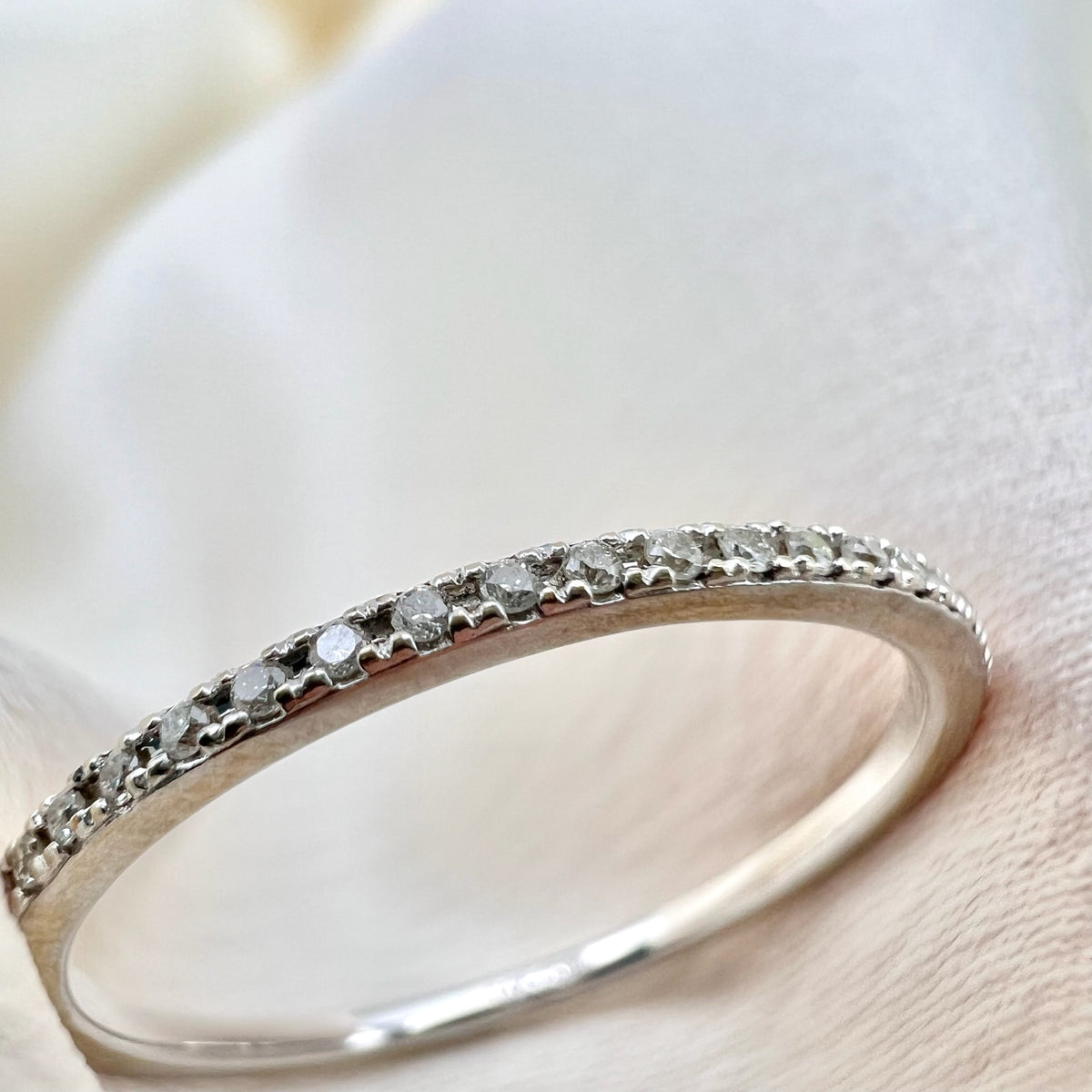 14K White Gold Thin Diamond Full Eternity Stacking Band -Dainty Minimalist Ring