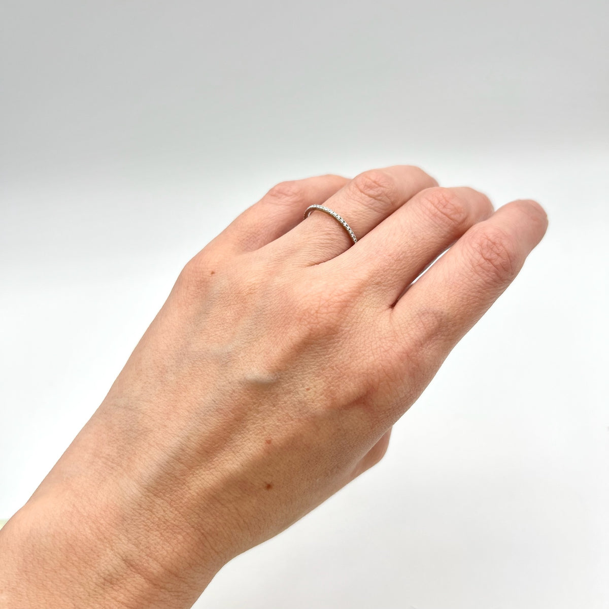 14K White Gold Thin Diamond Full Eternity Stacking Band -Dainty Minimalist Ring