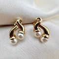 9K Gold Twin Pearl Drop Stud Earrings - Hallmarked UK