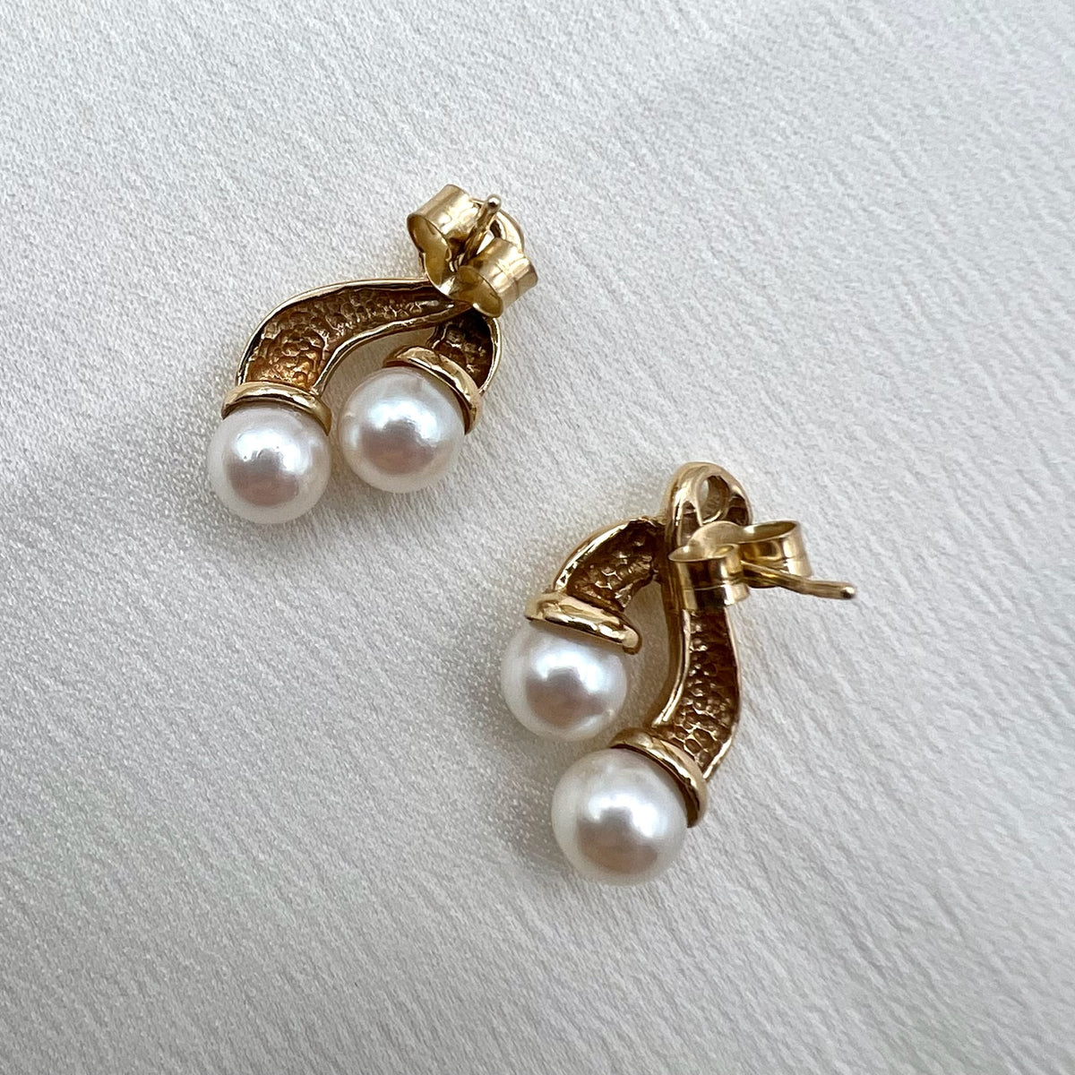 9K Gold Twin Pearl Drop Stud Earrings - Hallmarked UK