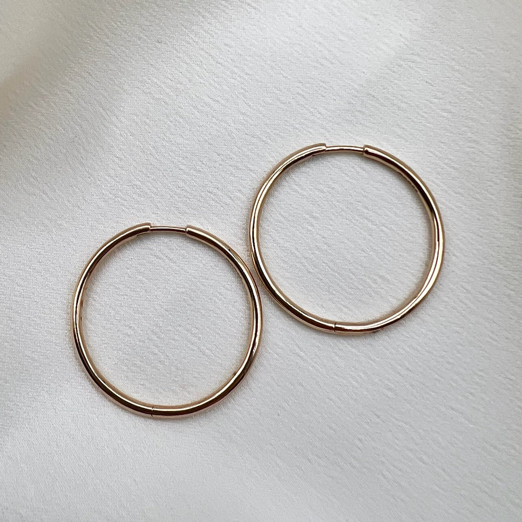 9 Karat Rose Gold Hinged Hoops - One Inch Hoop Earrings