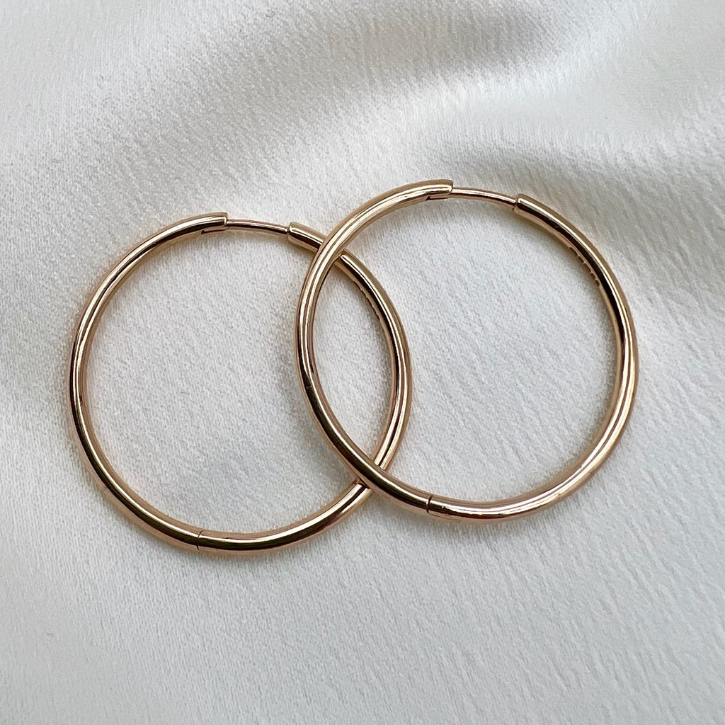 9 Karat Rose Gold Hinged Hoops - One Inch Hoop Earrings