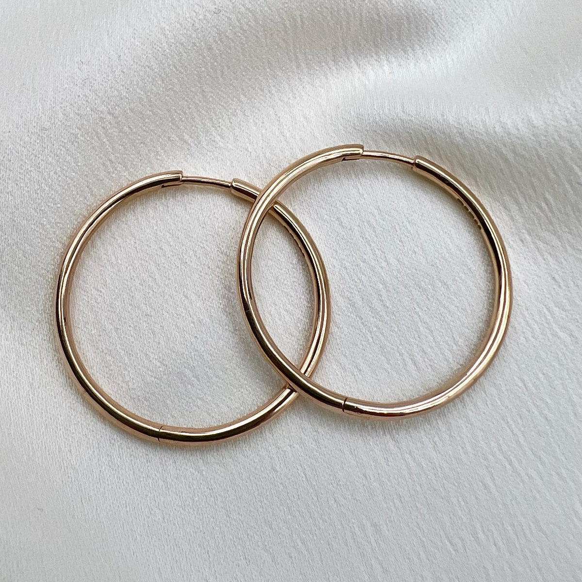 9 Karat Rose Gold Hinged Hoops - One Inch Hoop Earrings