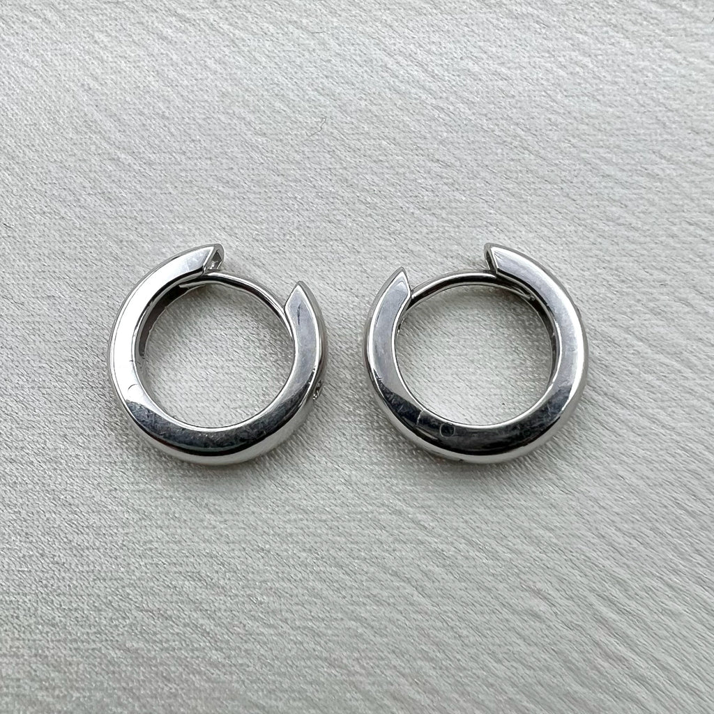 9K White Gold and Diamond Huggies - Hinged Hoop Earrings