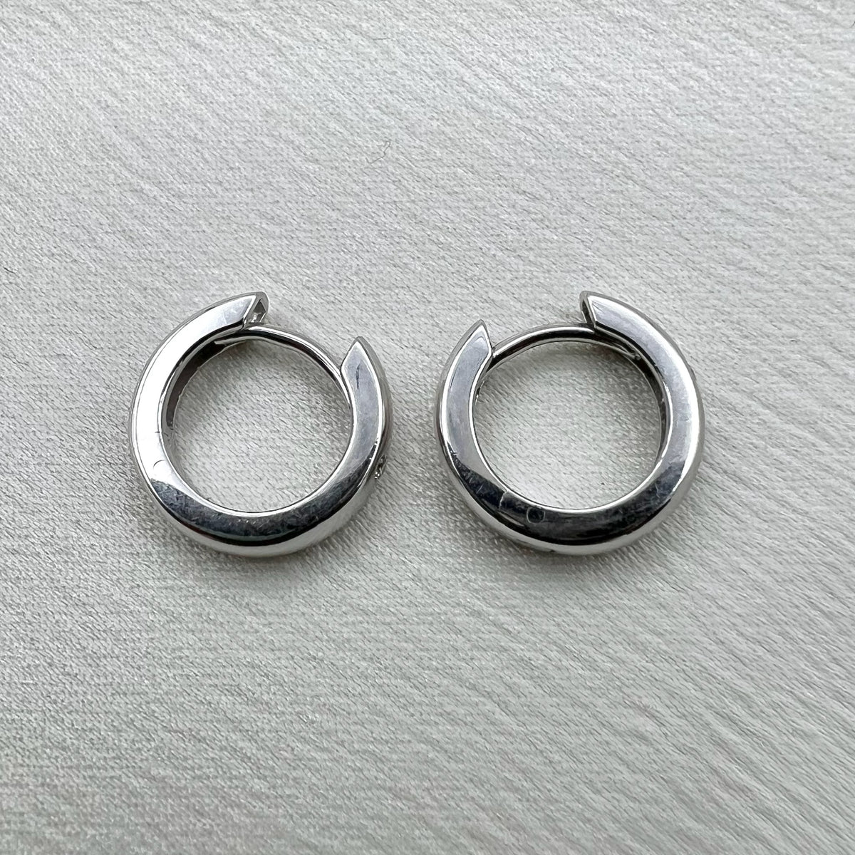 9K White Gold and Diamond Huggies - Hinged Hoop Earrings