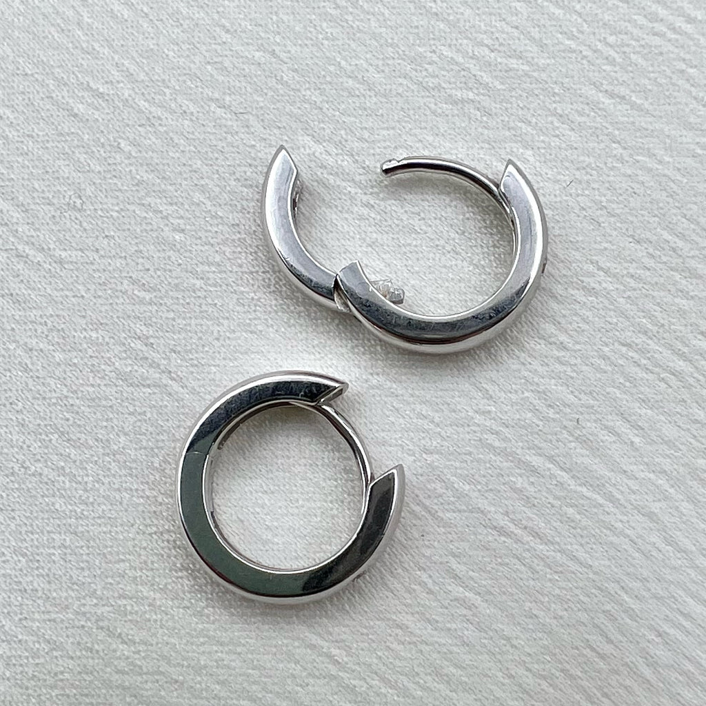 9K White Gold and Diamond Huggies - Hinged Hoop Earrings