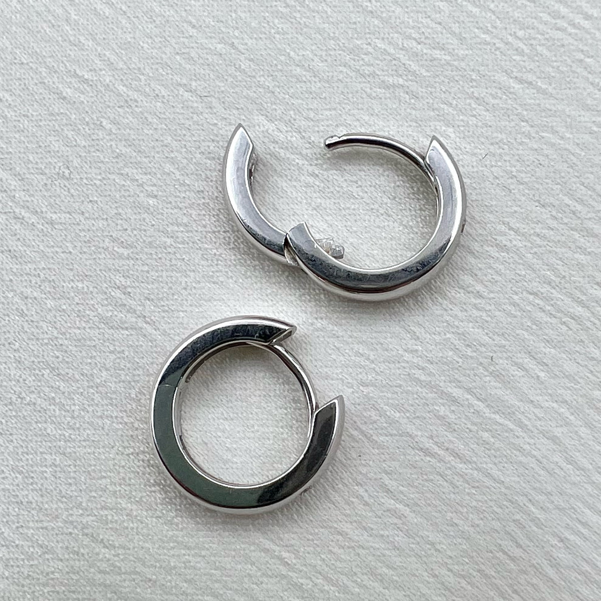 9K White Gold and Diamond Huggies - Hinged Hoop Earrings