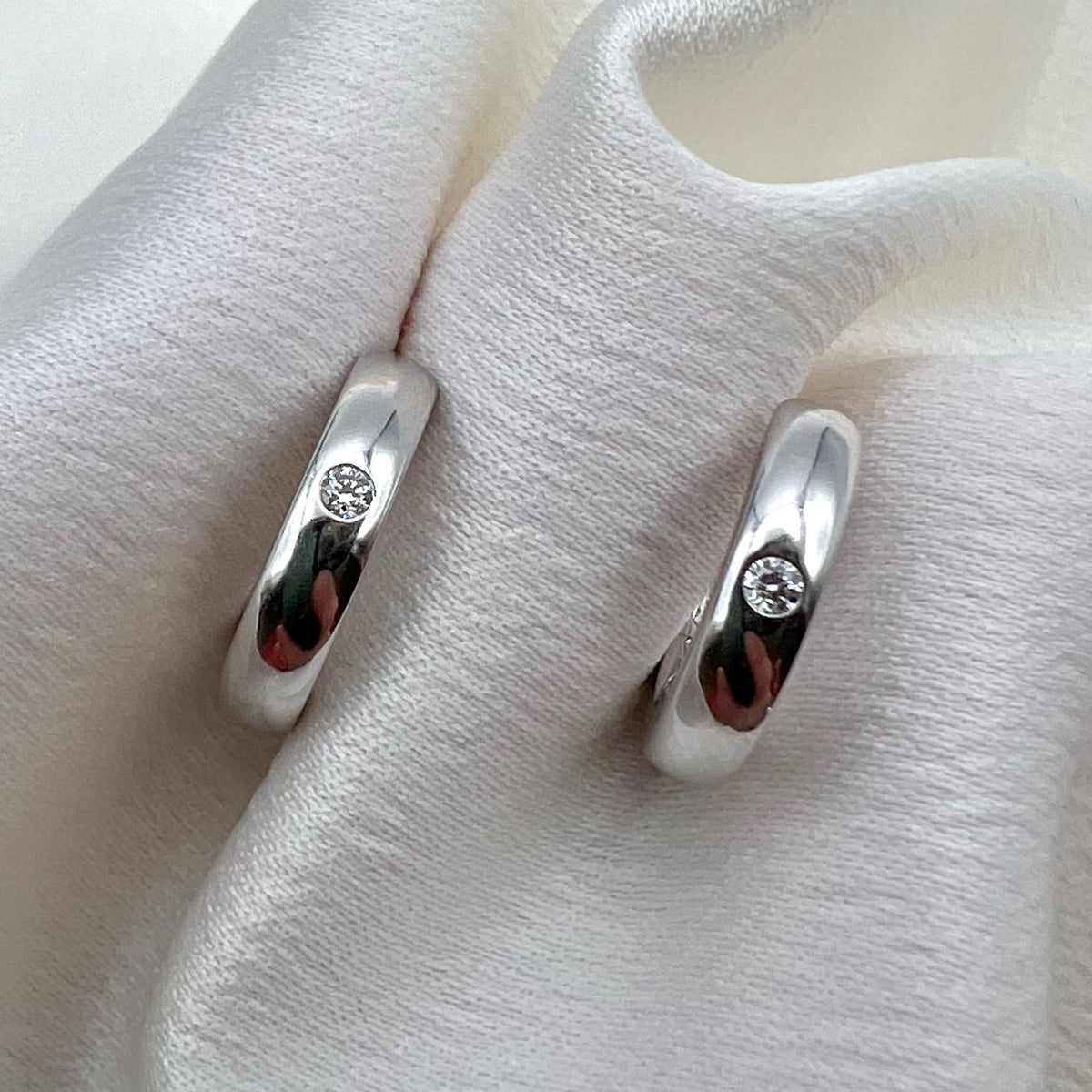 9K White Gold and Diamond Huggies - Hinged Hoop Earrings