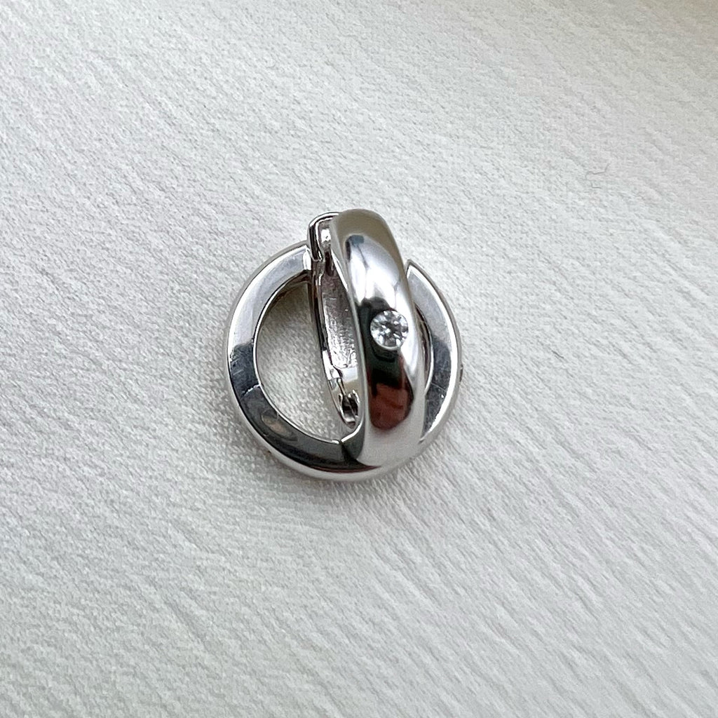 9K White Gold and Diamond Huggies - Hinged Hoop Earrings