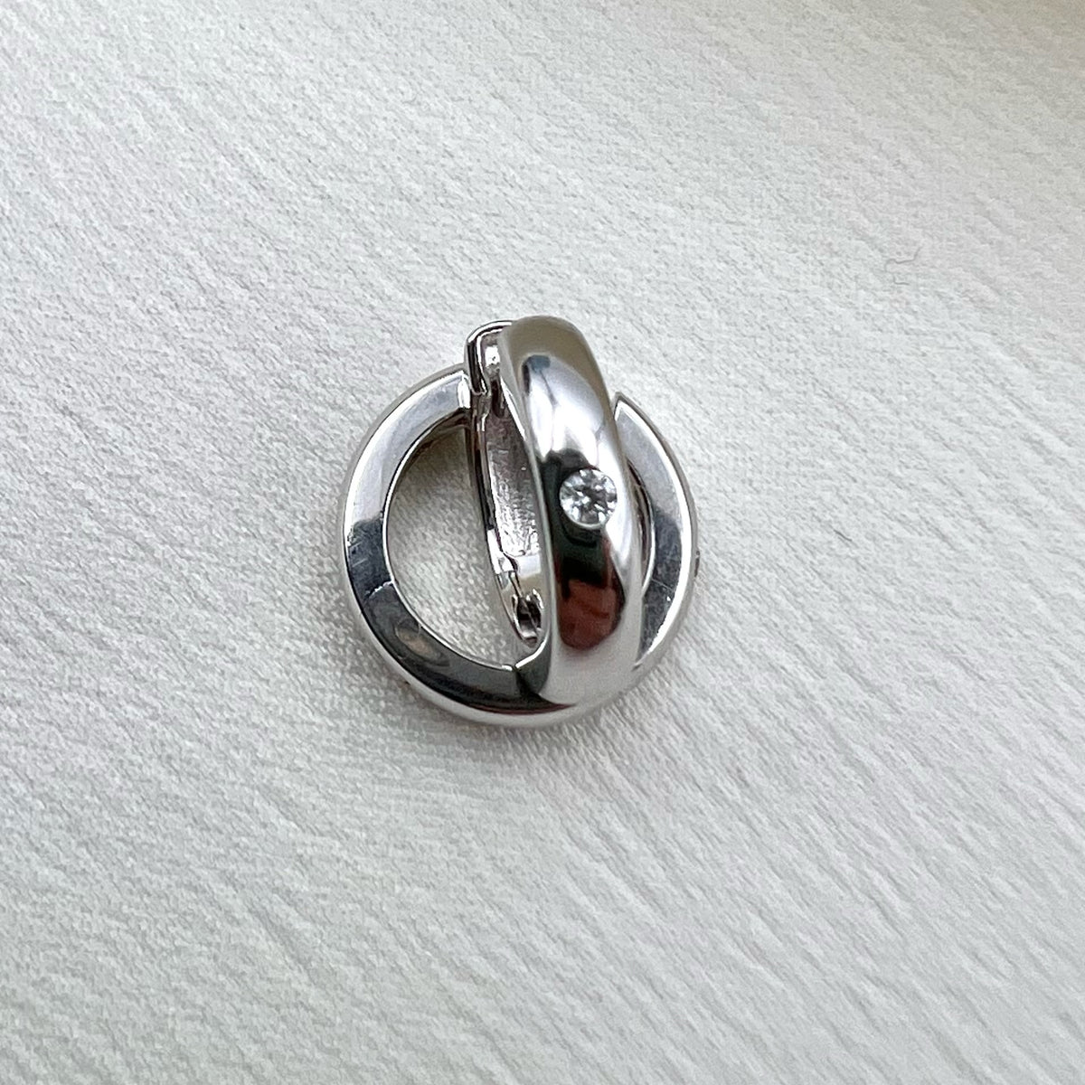 9K White Gold and Diamond Huggies - Hinged Hoop Earrings