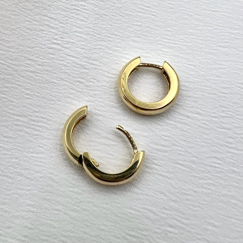 9 Karat Solid Gold Huggy Hoop Earrings - Yellow Gold Hinged Hoops