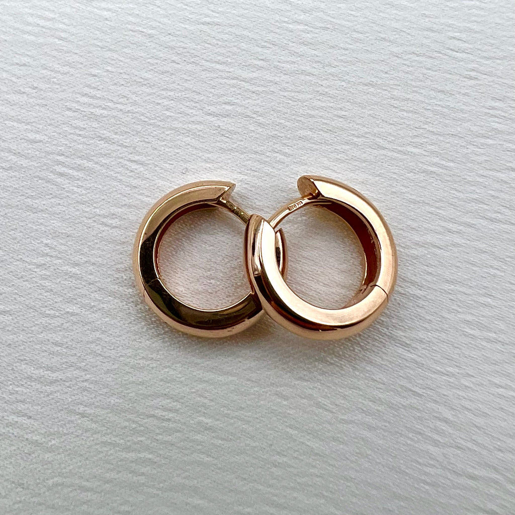 9K Solid Rose Gold Huggy Hoop Earrings - Hinged Hoops