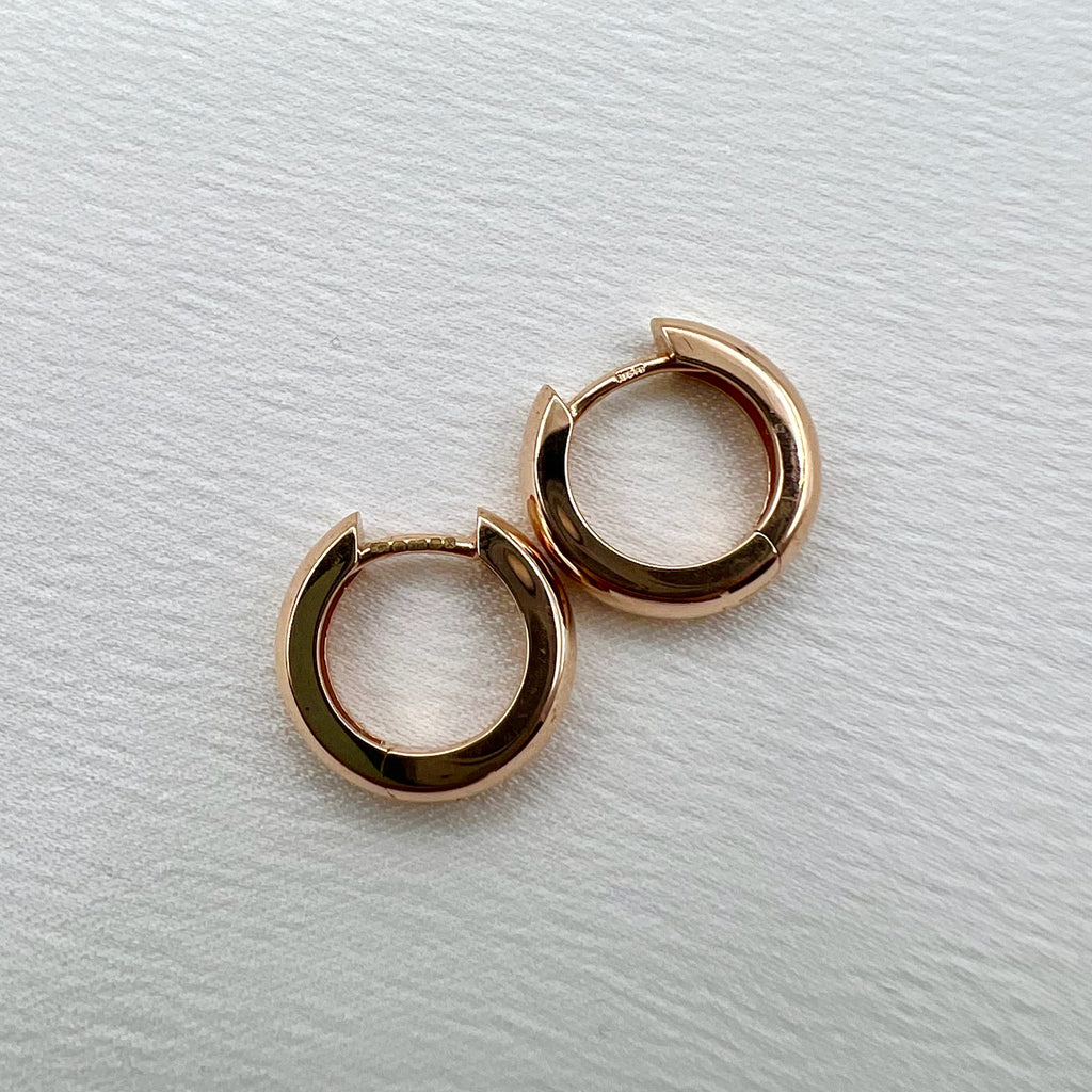 9K Solid Rose Gold Huggy Hoop Earrings - Hinged Hoops